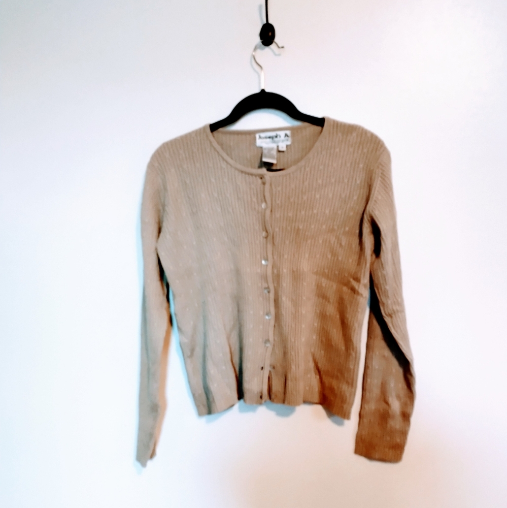 Joseph A Y2K silk beige ribbed button up long sleeve cardigan size small. Pillin